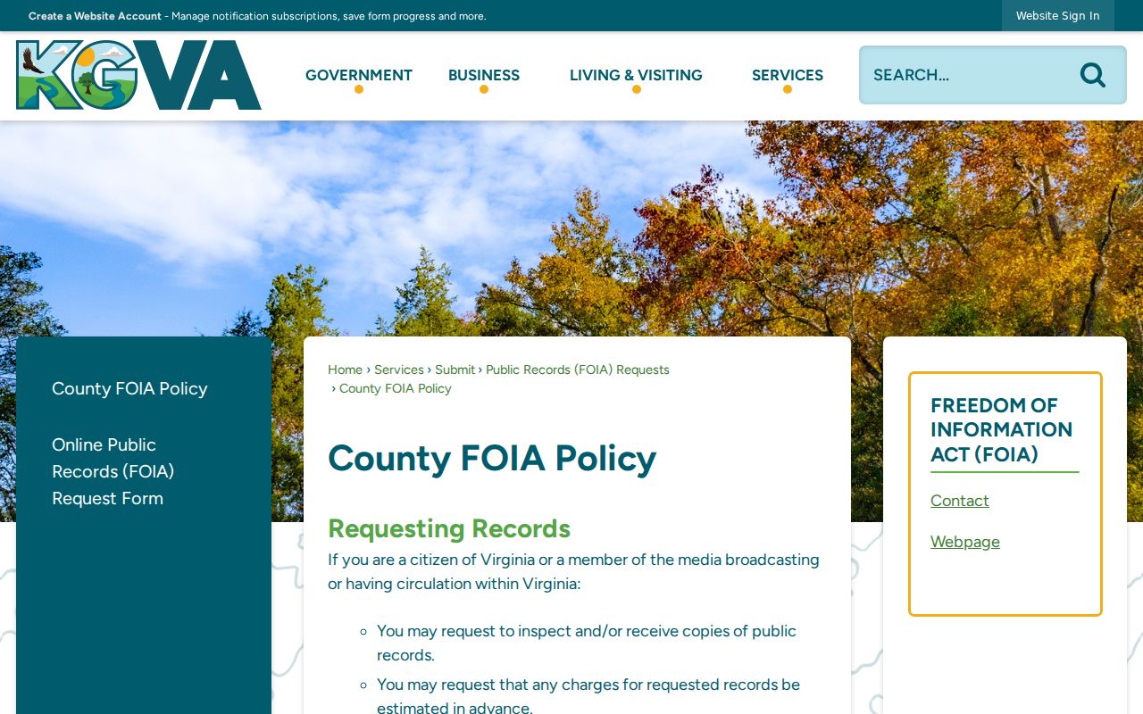King George County FOIA policy for restricted warrant record access