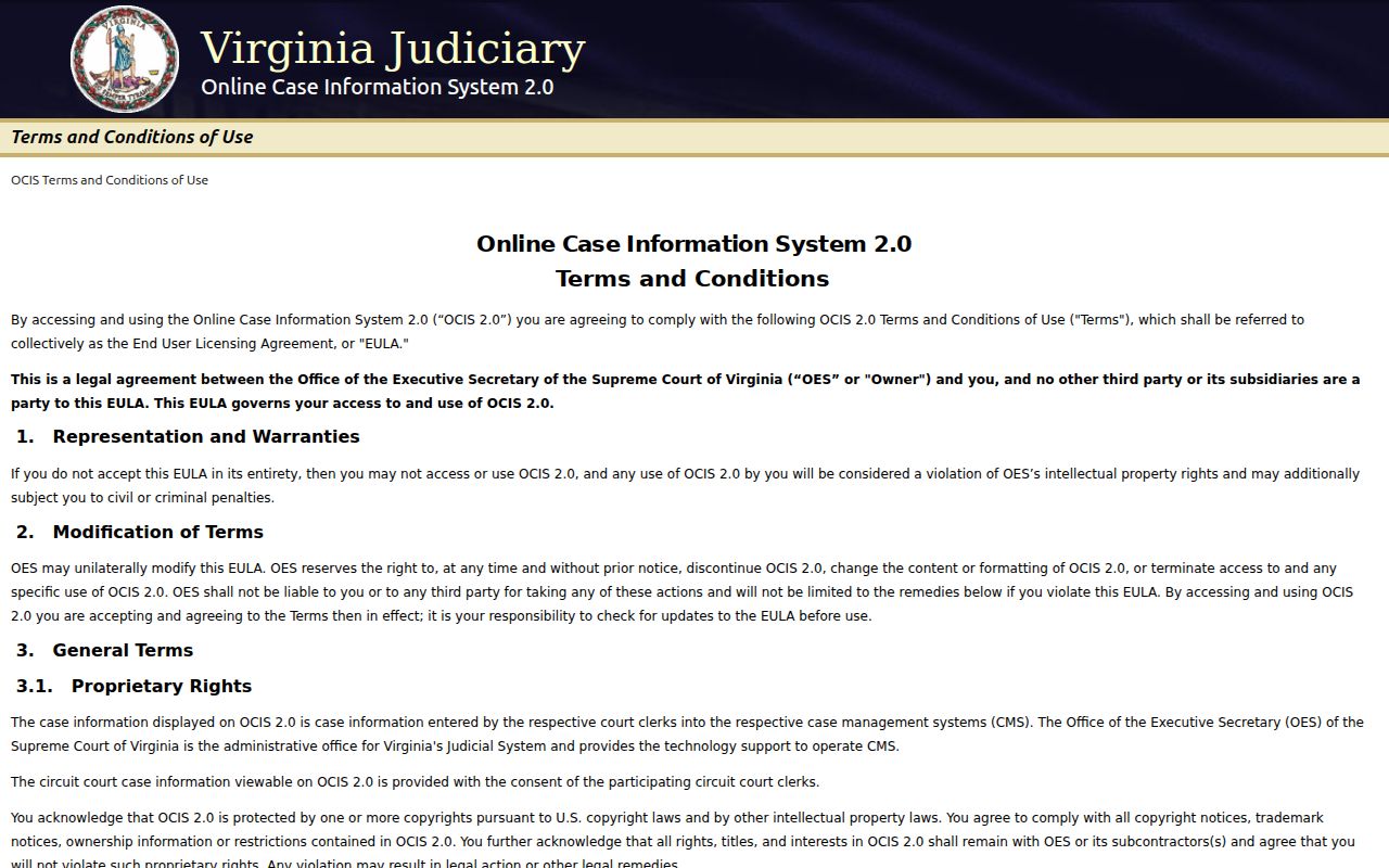 King George County warrant lookup through Virginia OCIS case search fields