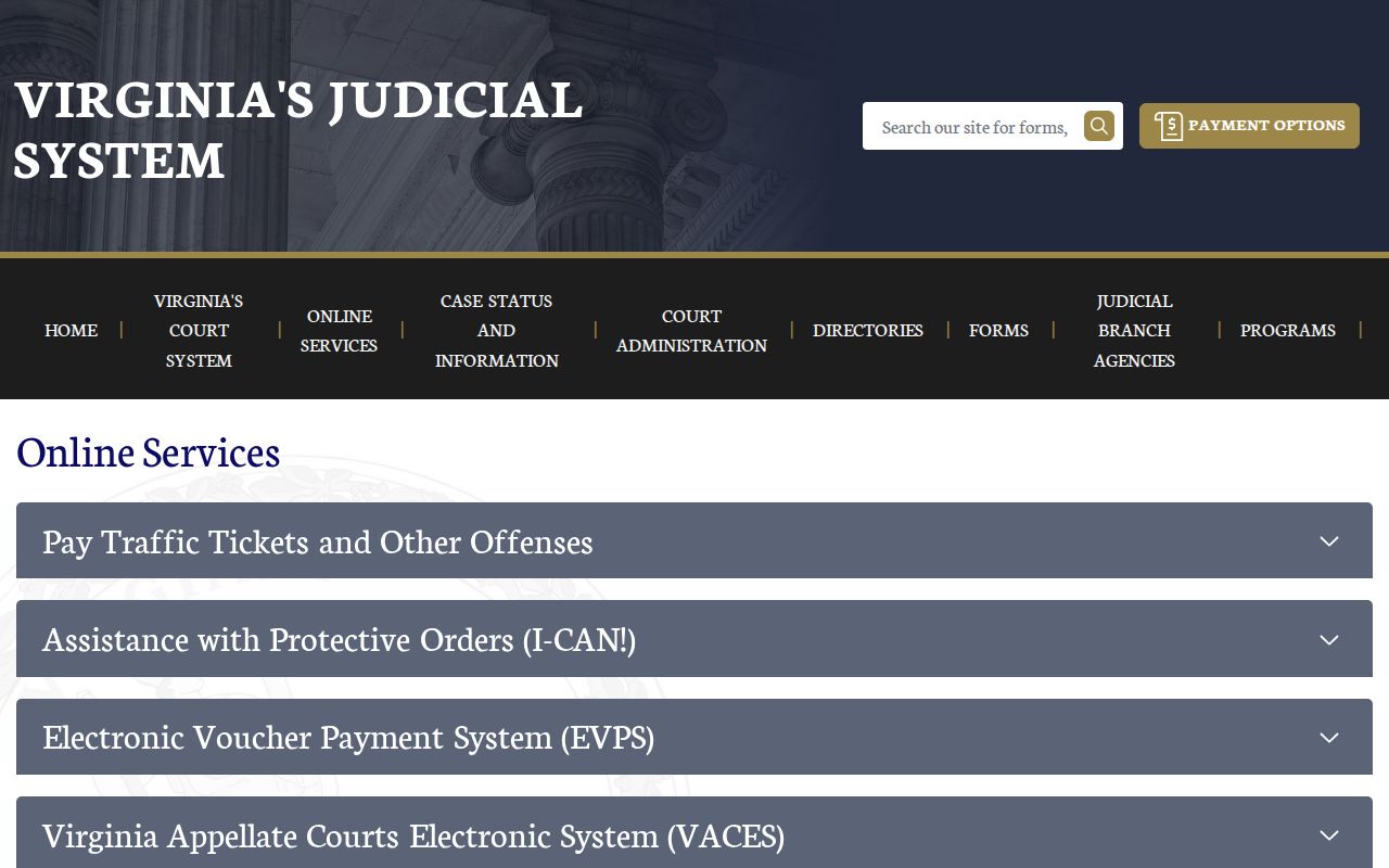 Virginia judiciary public case information for King George County warrant checks