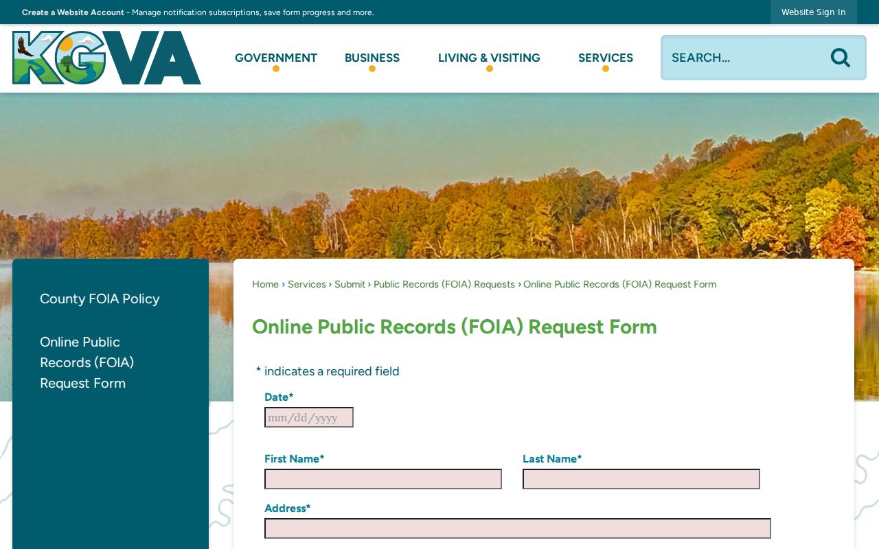 King George County FOIA form for Sheriff warrant record requests
