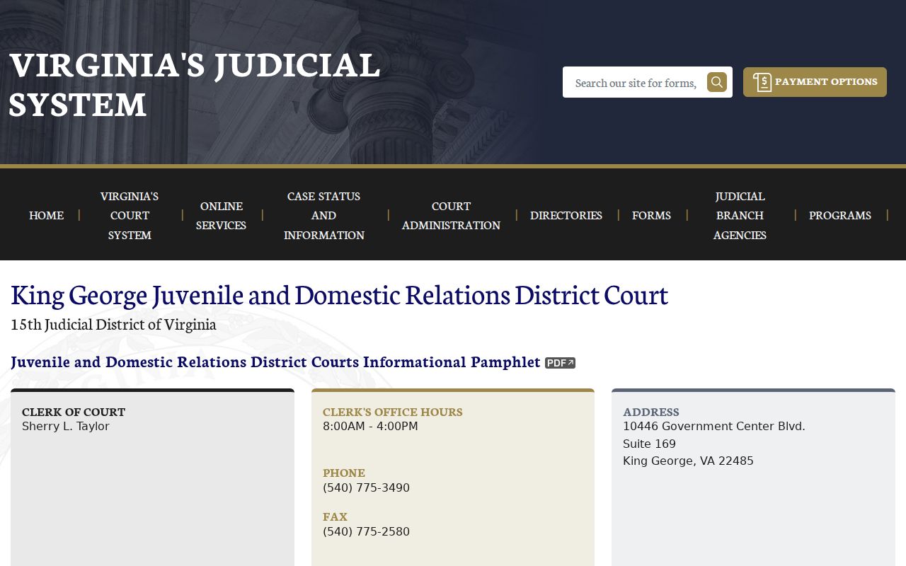 King George County J&DR court calendar for warrant and missed-date routing
