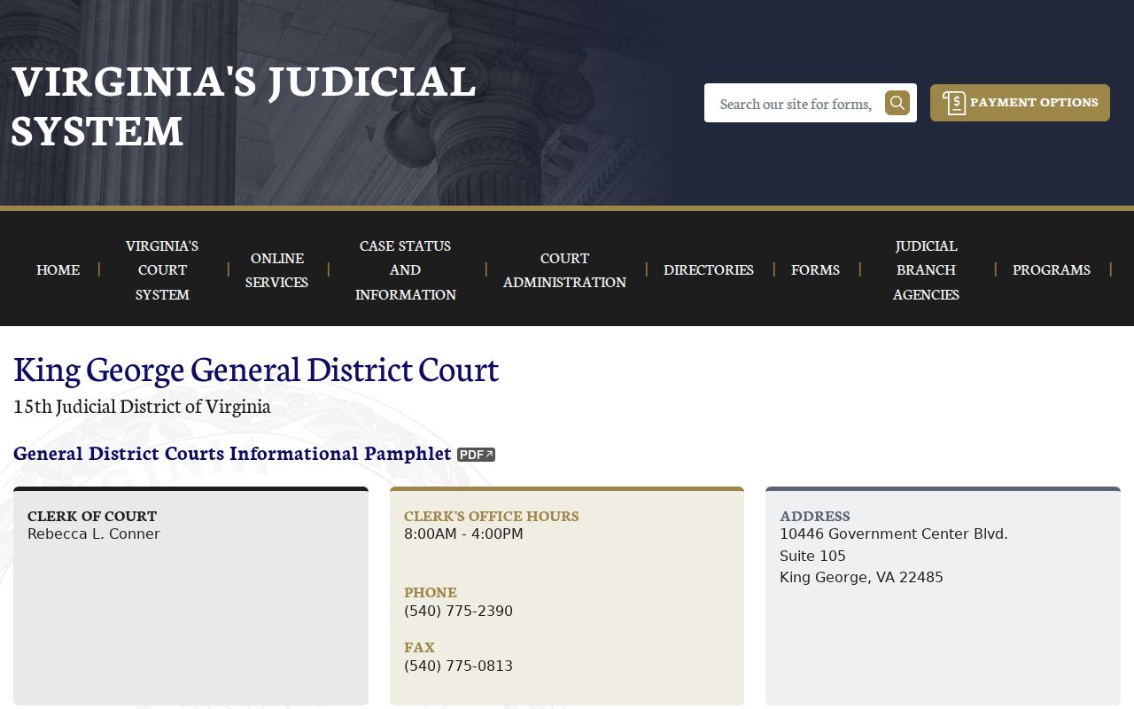 King George County traffic court reference for checking a citation and warrant