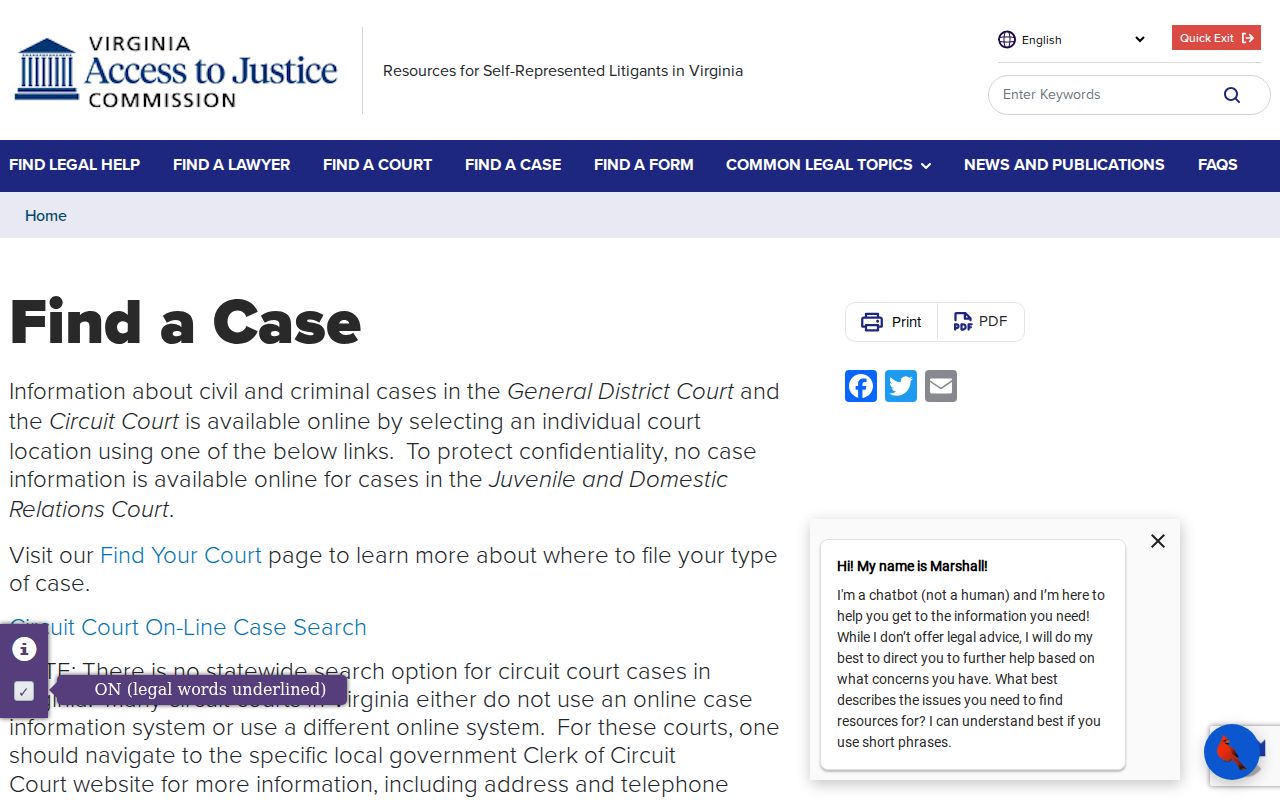 Virginia court self-help limits for King George County warrant case lookup