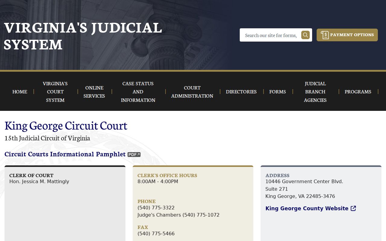 King George County Circuit Court felony warrant and capias records route