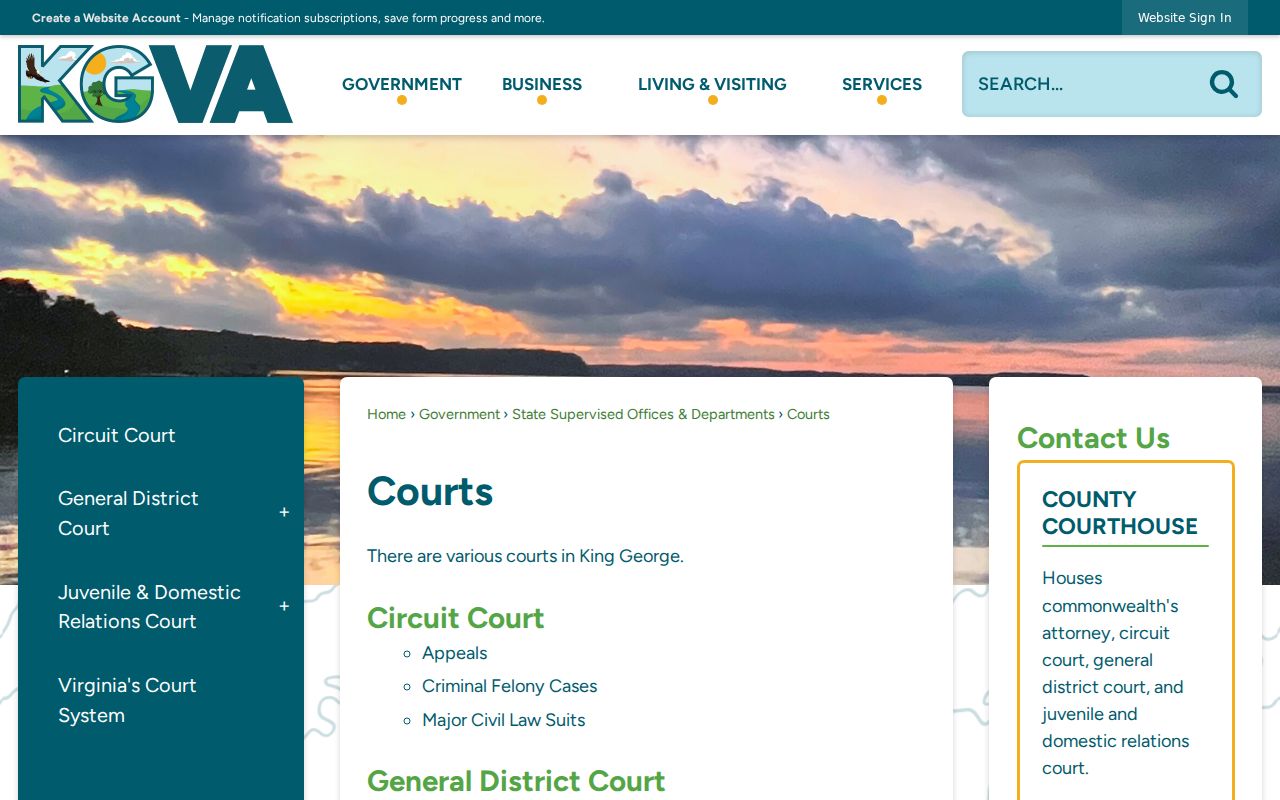 King George County courts and warrant records routing