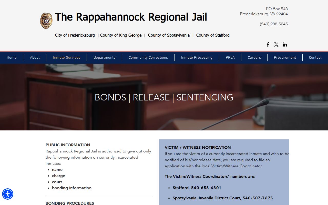 Rappahannock Regional Jail bond and release information for King George County cases