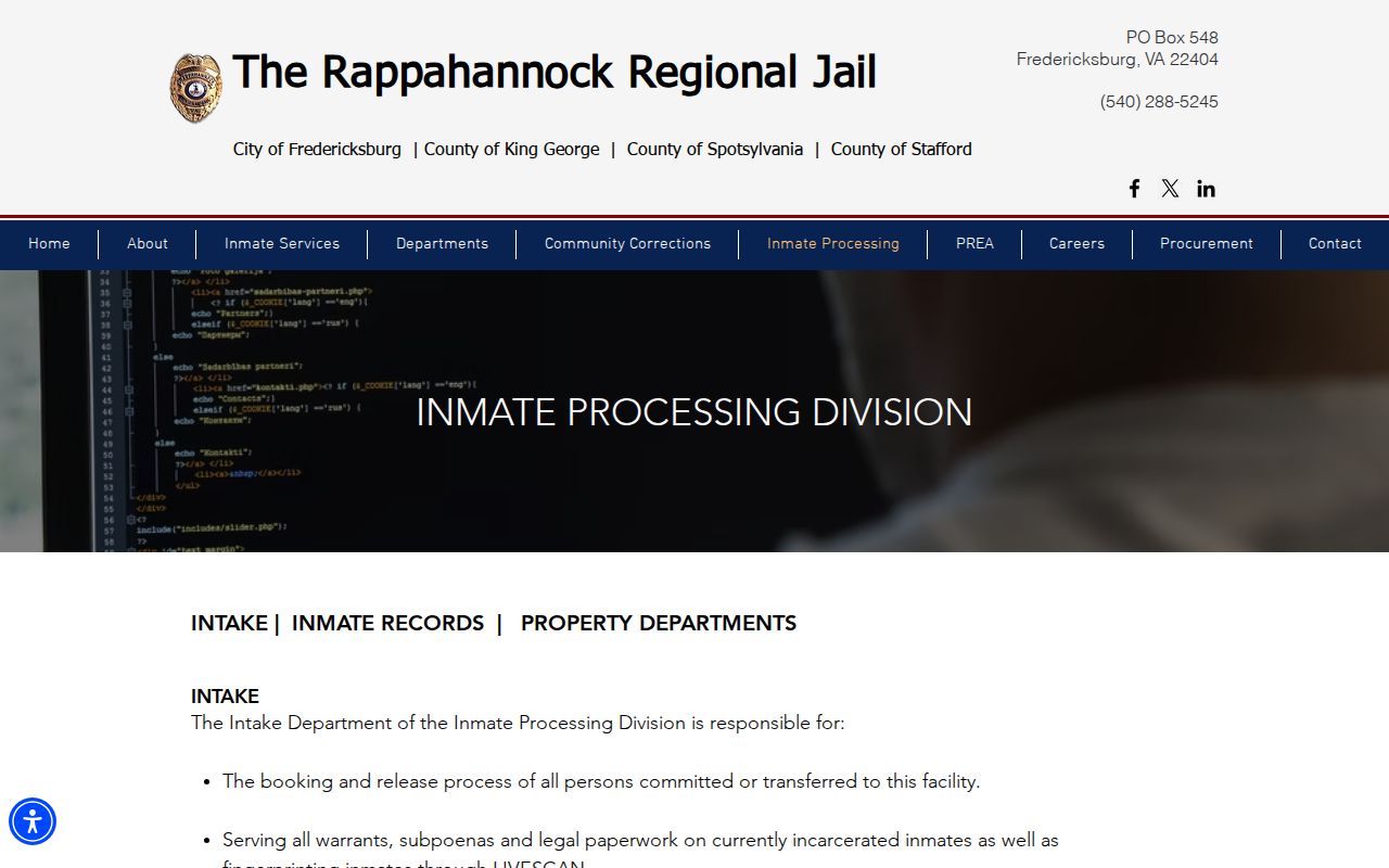Rappahannock Regional Jail intake and King George County warrant processing