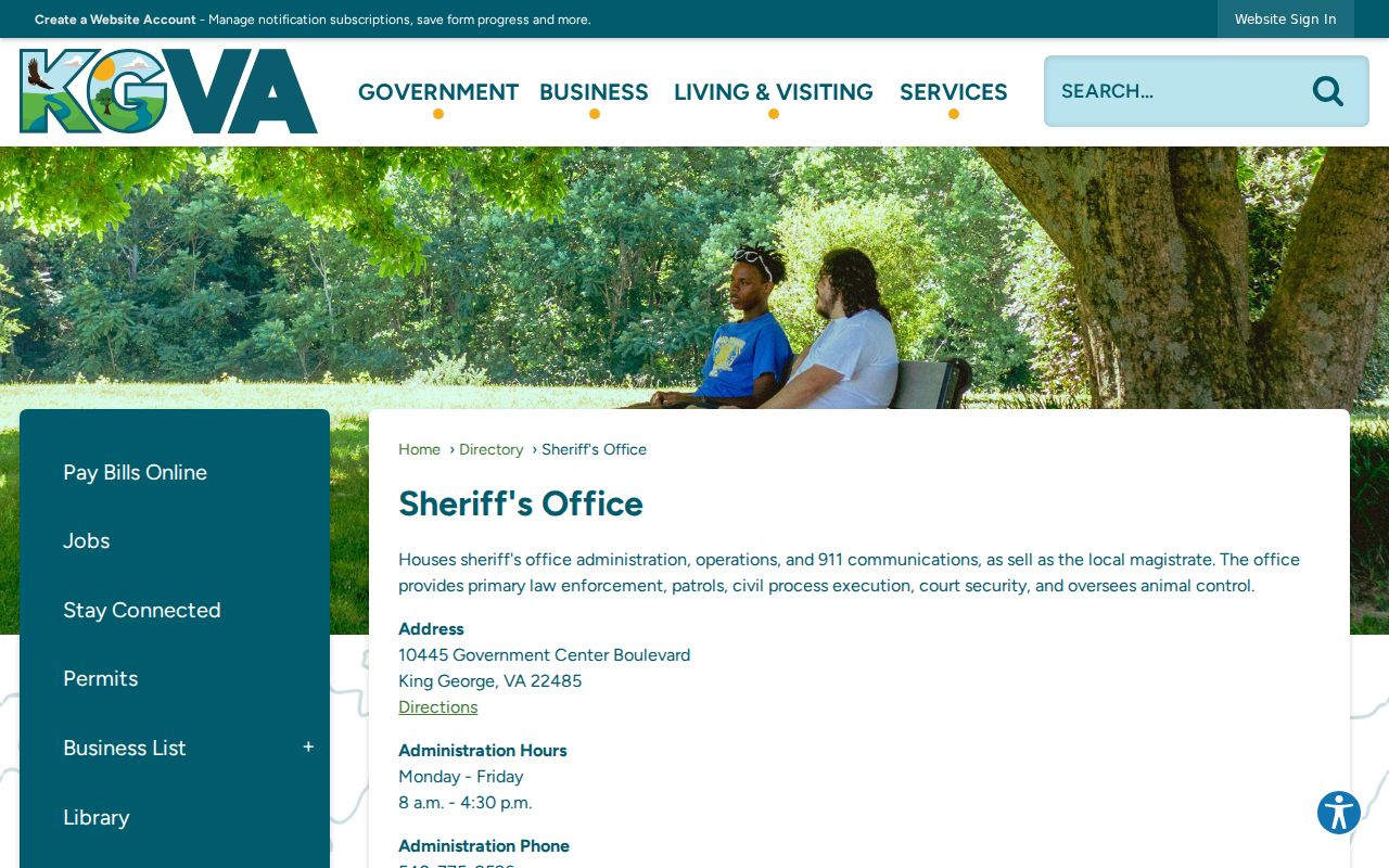 King George County warrant records office directory for Sheriff and Magistrate contacts