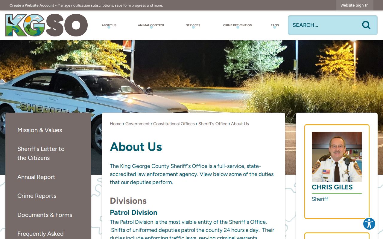 King George County Sheriff Patrol warrant service and related divisions